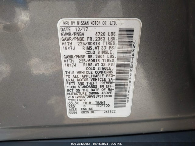 Nissan Rogue Sl 2018 JN8AT2MV5JW316638 Image 9
