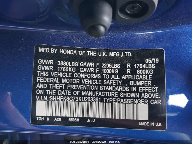 Honda Civic Type R Touring 2019 SHHFK8G73KU203361 Image 9