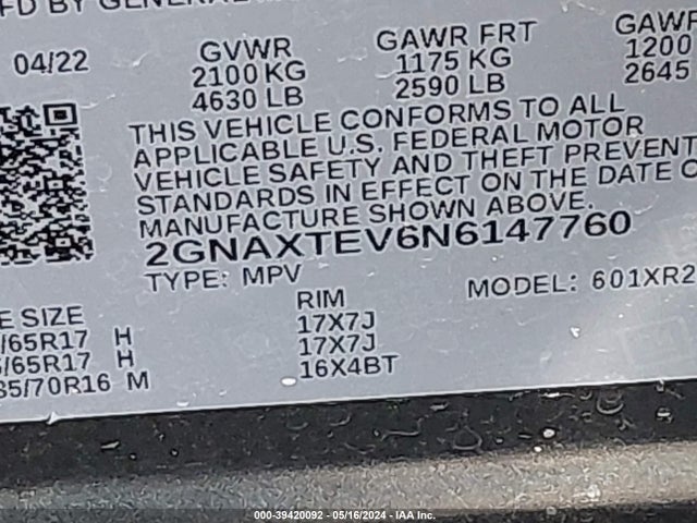 Chevrolet Equinox Awd 2fl 2022 2GNAXTEV6N6147760 Image 9