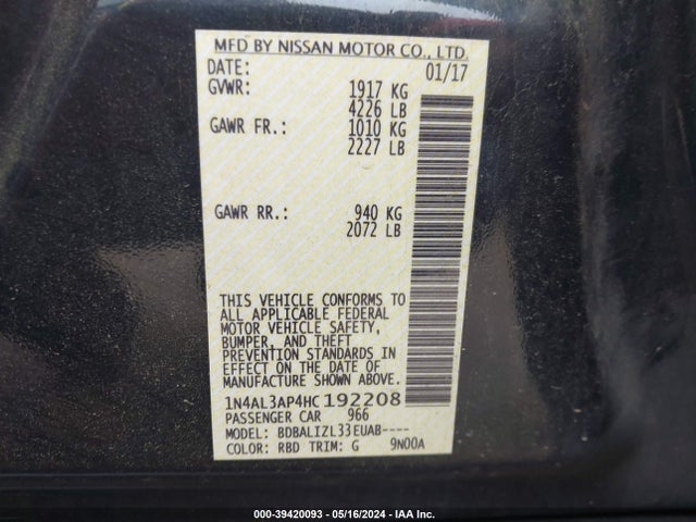 Nissan Altima 2.5 Sv 2017 1N4AL3AP4HC192208 Image 9