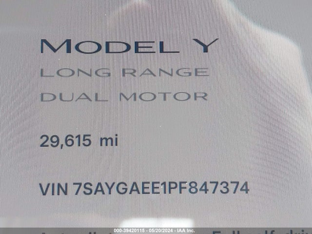 7SAYGAEE1PF847374 Tesla Model Y Awd/long Range Dual Motor All-wheel Drive