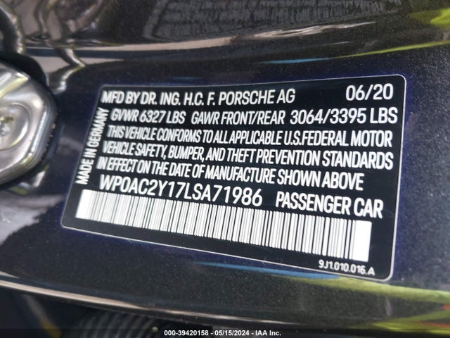 2020 PORSCHE TAYCAN WP0AC2Y17LSA71986 Photo 8