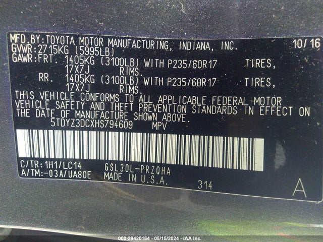 Toyota Sienna Xle 8 Passenger 2017 5TDYZ3DCXHS794609 Image 9
