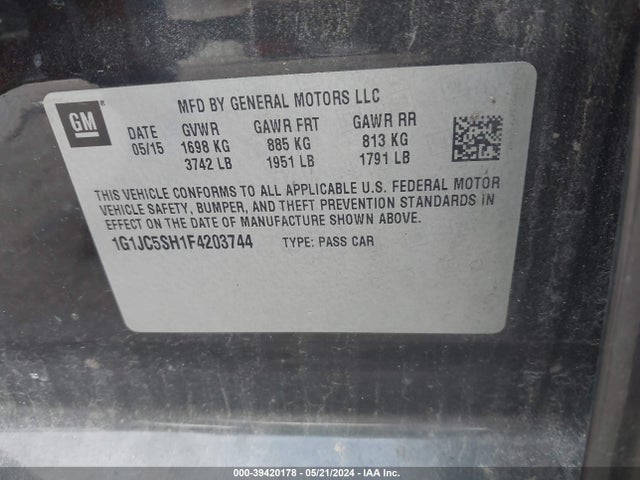 Chevrolet Sonic Lt Auto 2015 1G1JC5SH1F4203744 Image 9