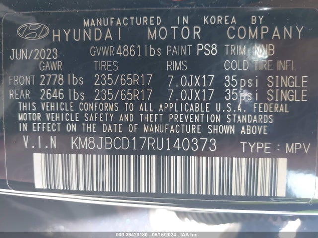 KM8JBCD17RU140373 Hyundai Tucson Hybrid Blue