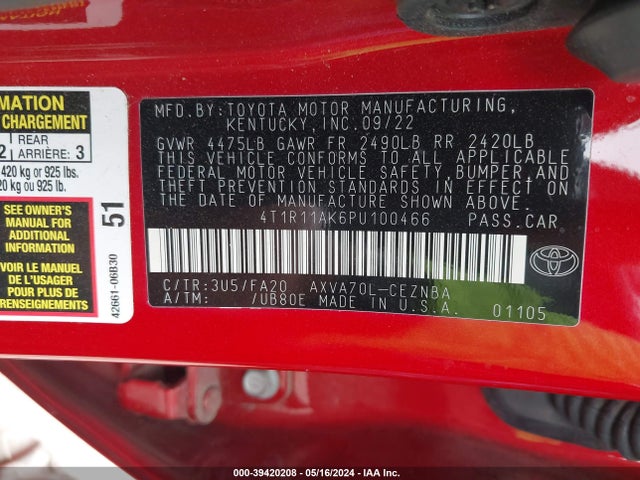 Toyota CAMRY LE 2023 4T1R11AK6PU100466 Image 9