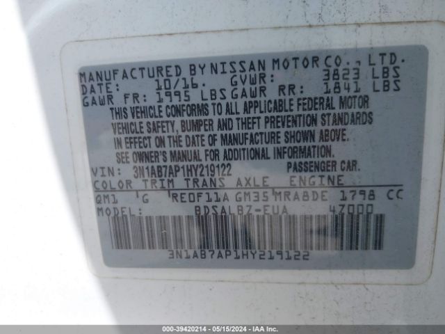 3N1AB7AP1HY219122 Nissan SENTRA S