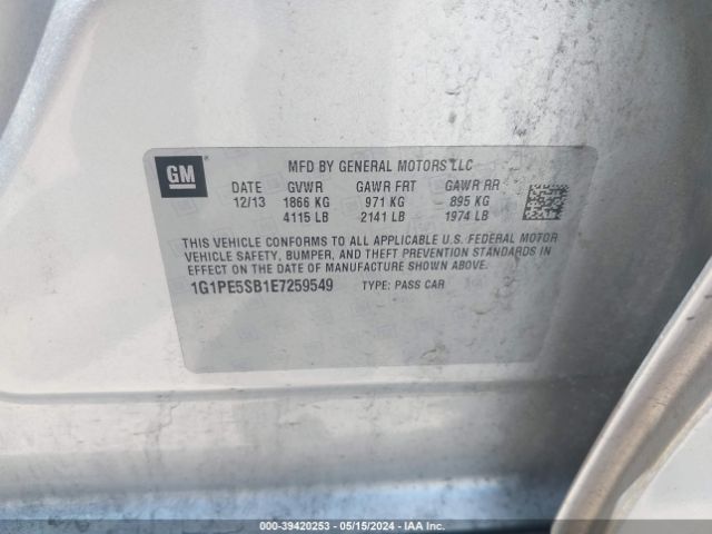 1G1PE5SB1E7259549 Chevrolet Cruze 2lt Auto