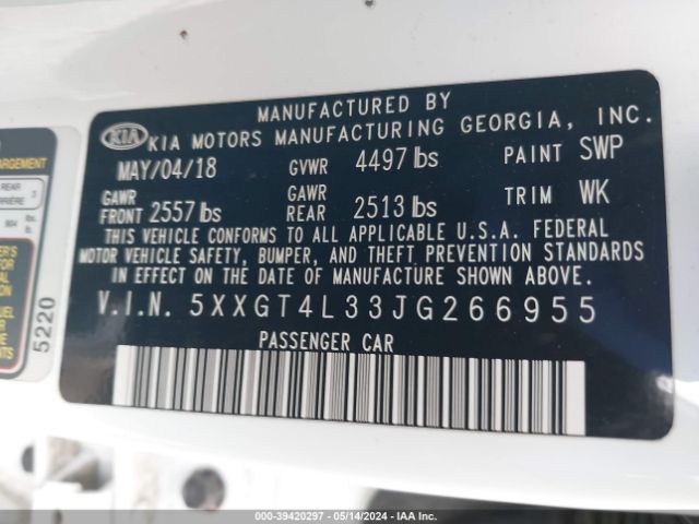 5XXGT4L33JG266955 KIA Optima Lx
