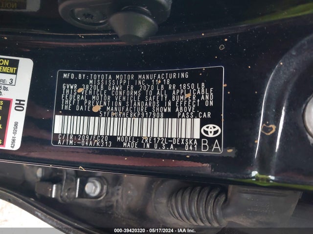 Toyota COROLLA SE 2019 5YFBURHE8KP917908 Image 9