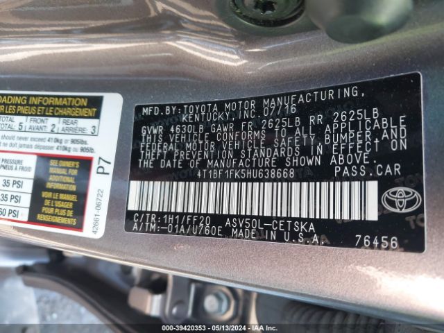4T1BF1FK5HU638668 Toyota Camry Le/se/xle/xse