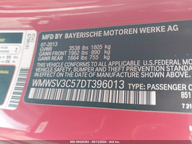 2013 MINI HARDTOP WMWSV3C57DT396013 Photo 8