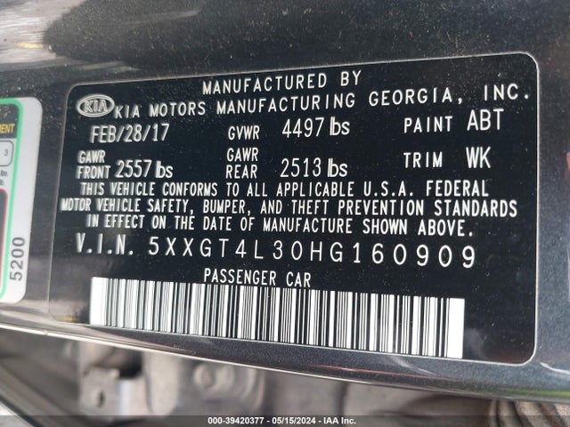 KIA Optima Lx 2017 5XXGT4L30HG160909 Image 9