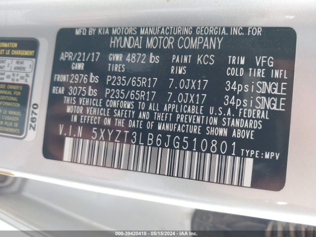 5XYZT3LB6JG510801 Hyundai Santa Fe Sport 2.4l