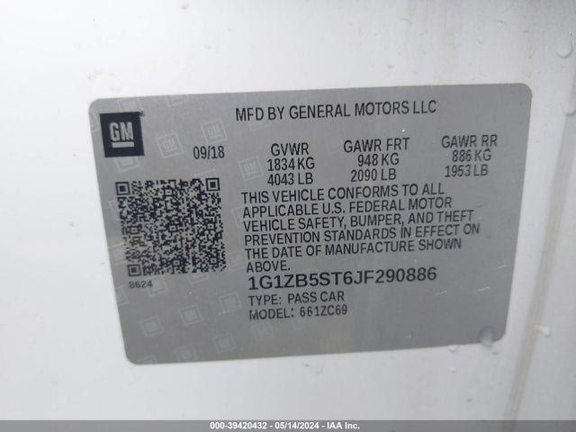 Chevrolet Malibu 1ls 2018 1G1ZB5ST6JF290886 Image 9