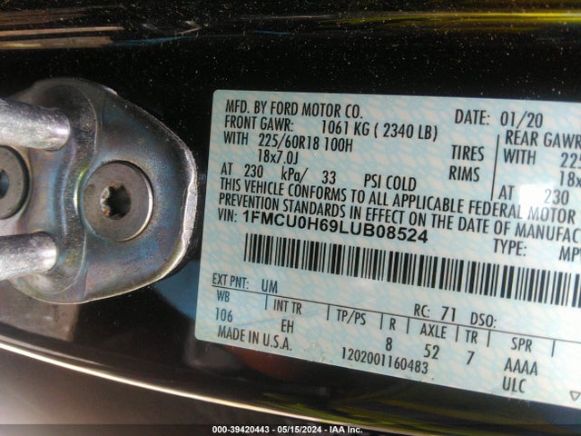 Ford ESCAPE SEL 2020 1FMCU0H69LUB08524 Image 9