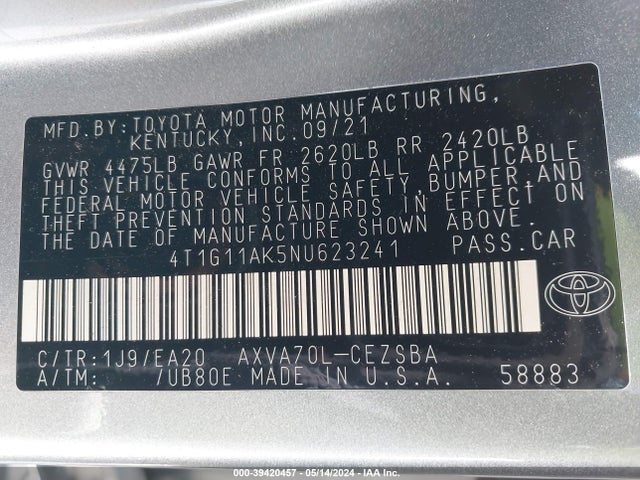 Toyota CAMRY SE 2022 4T1G11AK5NU623241 Image 9