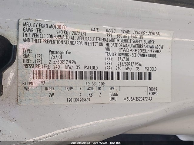 Ford FOCUS SE 2014 1FADP3F23EL117963 Image 9
