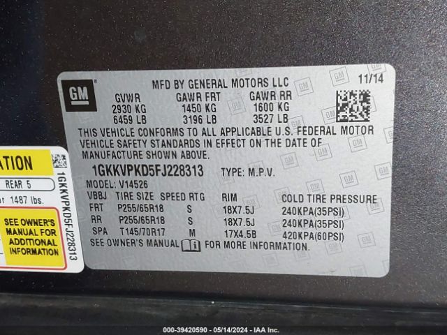 1GKKVPKD5FJ228313 GMC Acadia Sle-2