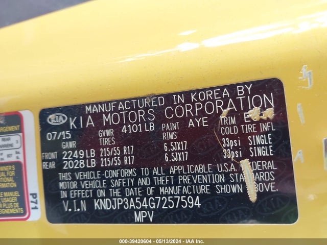 KIA SOUL + 2016 KNDJP3A54G7257594 Image 9