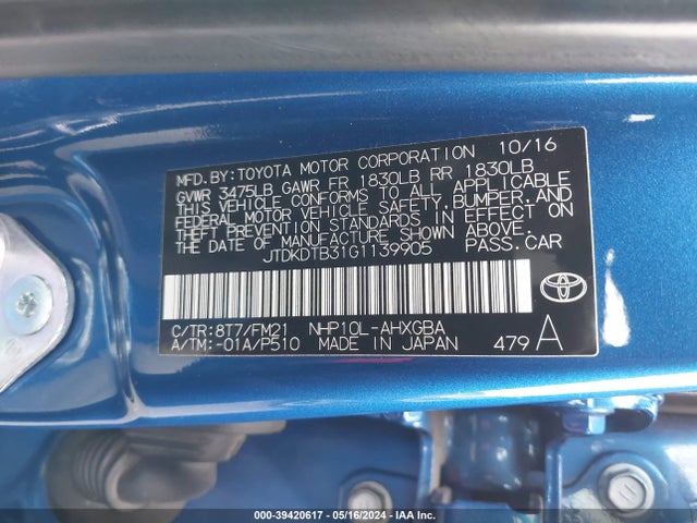 Toyota Prius C Three 2016 JTDKDTB31G1139905 Image 9
