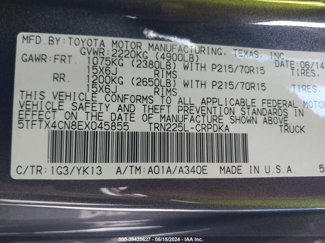 Toyota Tacoma 2014 5TFTX4CN8EX045855 Image 9