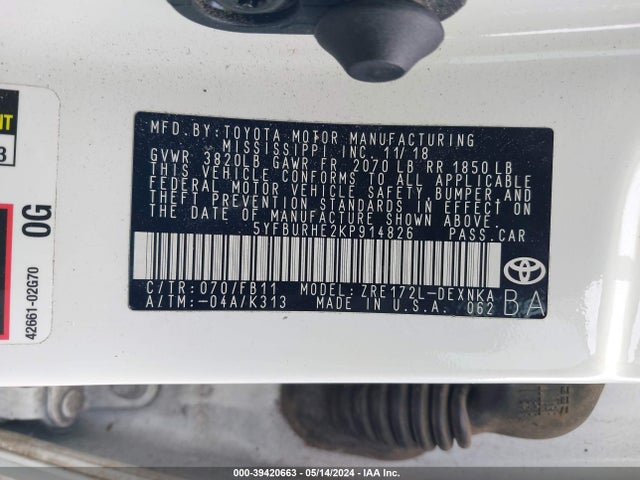 Toyota COROLLA LE 2019 5YFBURHE2KP914826 Image 9