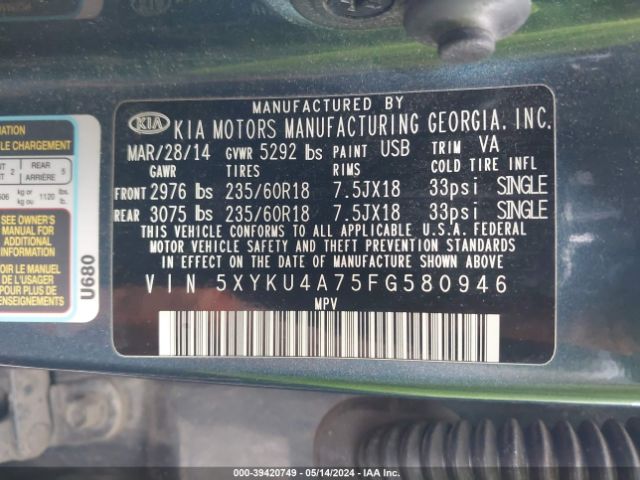 5XYKU4A75FG580946 KIA Sorento Ex V6