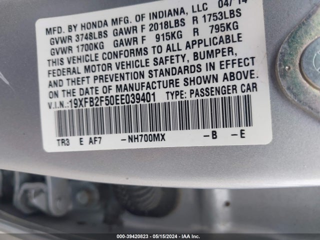 Honda Civic Lx 2014 19XFB2F50EE039401 Image 9