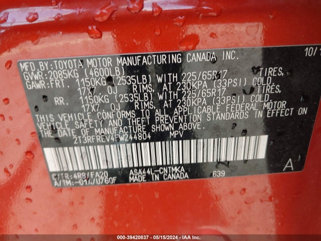 Toyota Rav4 Xle 2015 2T3RFREV4FW244804 Image 9