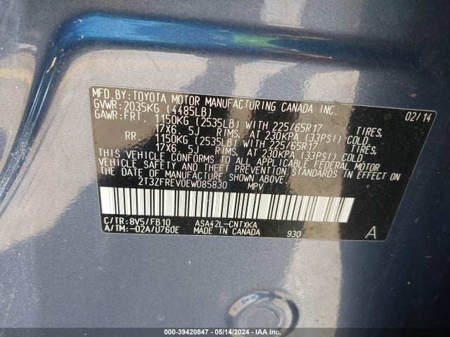 Toyota RAV4 LE 2014 2T3ZFREV0EW085830 Image 9