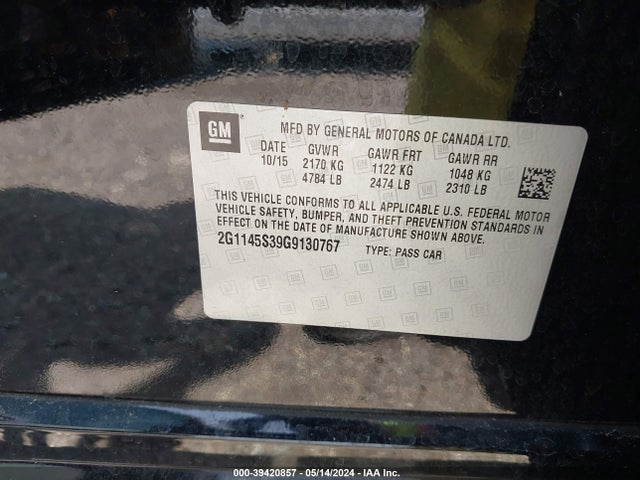 Chevrolet IMPALA 2LZ 2016 2G1145S39G9130767 Image 9
