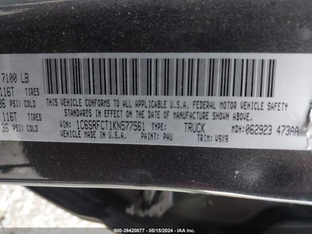 1C6SRFCT1KN577561 RAM 1500 Tradesman Quad Cab 4x4 6'4 Box