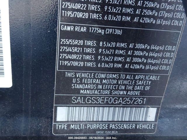 SALGS3EF0GA257261 Land Rover Range Rover 5.0l V8 Supercharged