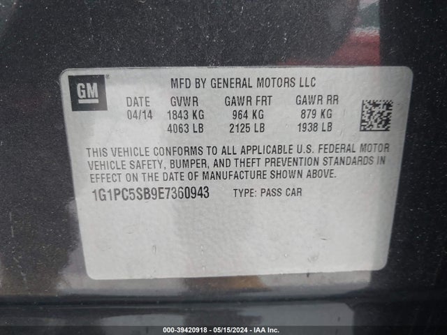Chevrolet Cruze 1lt Auto 2014 1G1PC5SB9E7360943 Image 9