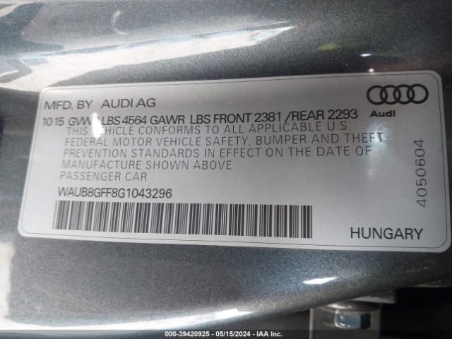 WAUB8GFF8G1043296 Audi A3 2.0t Premium
