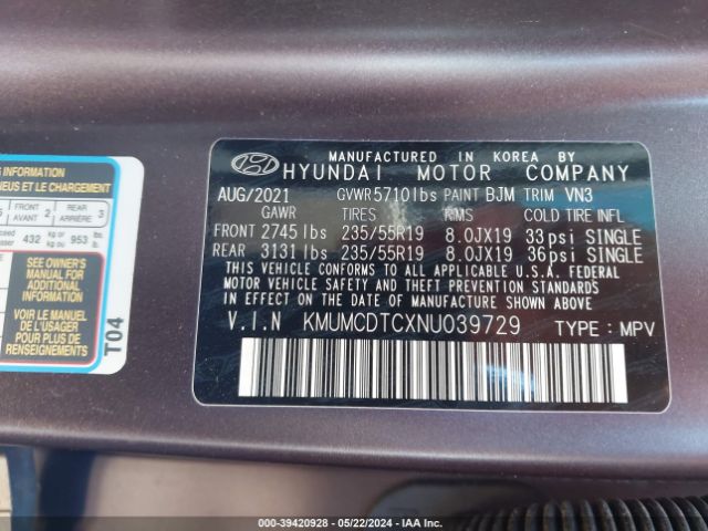 KMUMCDTCXNU039729 Genesis Gv70 3.5t Awd Sport
