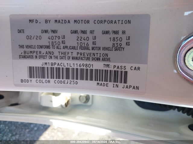 Mazda Mazda3 Select Package 2020 JM1BPACL1L1169801 Image 9
