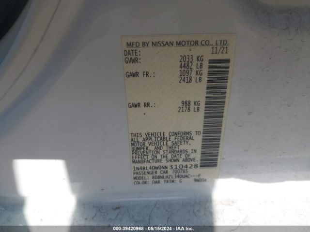 1N4BL4DW0NN310428 Nissan Altima Sv Intelligent Awd