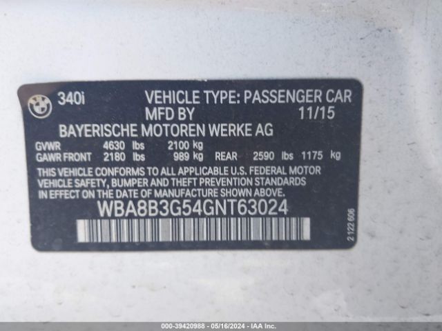 WBA8B3G54GNT63024 BMW 340i