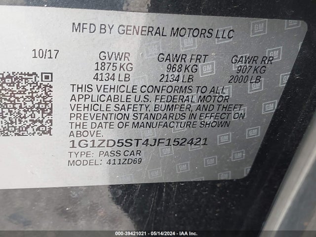 1G1ZD5ST4JF152421 Chevrolet MALIBU LT