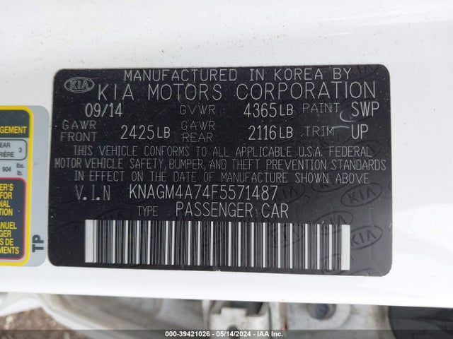 KIA Optima Lx 2015 KNAGM4A74F5571487 Image 9