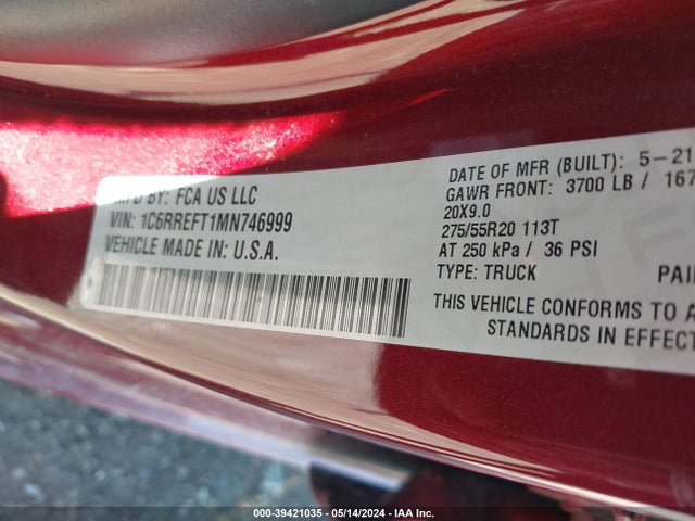 1C6RREFT1MN746999 RAM 1500 Lone Star  4x2 5'7 Box