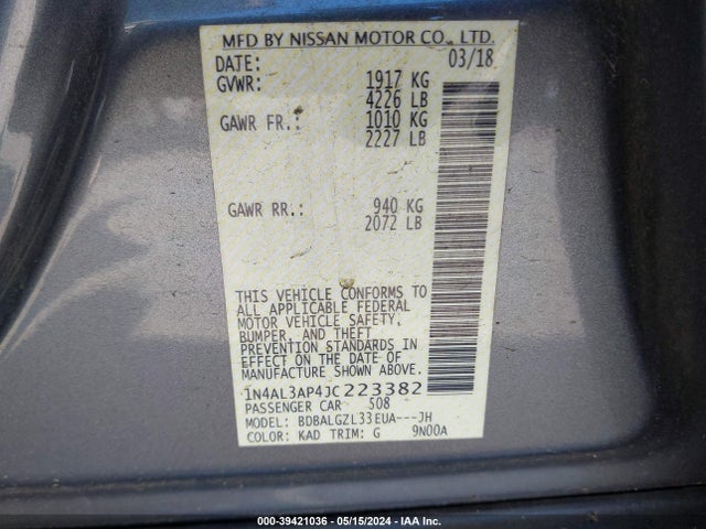 Nissan Altima 2.5 S 2018 1N4AL3AP4JC223382 Image 9