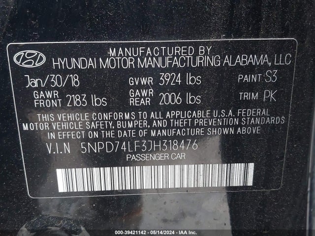 Hyundai ELANTRA SE 2018 5NPD74LF3JH318476 Image 9