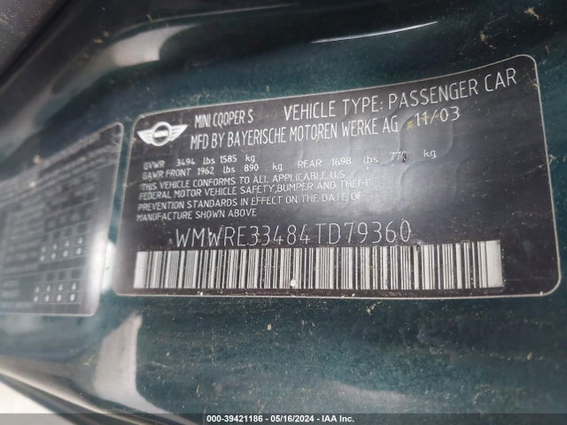 2004 MINI COOPER S WMWRE33484TD79360 Photo 8