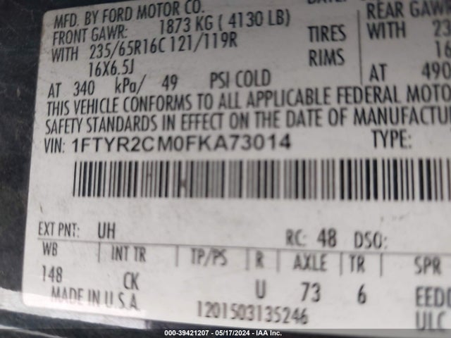 Ford Transit-250 2015 1FTYR2CM0FKA73014 Image 9