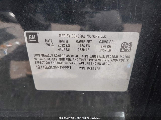 Chevrolet Malibu 1ls 2014 1G11B5SL2EF125551 Image 9