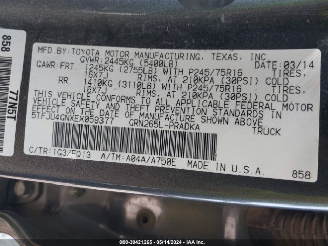 5TFJU4GNXEX059377 Toyota Tacoma Prerunner V6