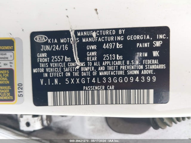 KIA Optima Lx 2016 5XXGT4L33GG094399 Image 9